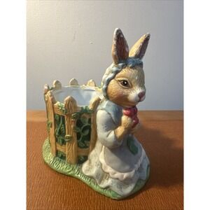 Vtg Story Book Rabbits By New Holland Floral 1996 Planter Easter Spring